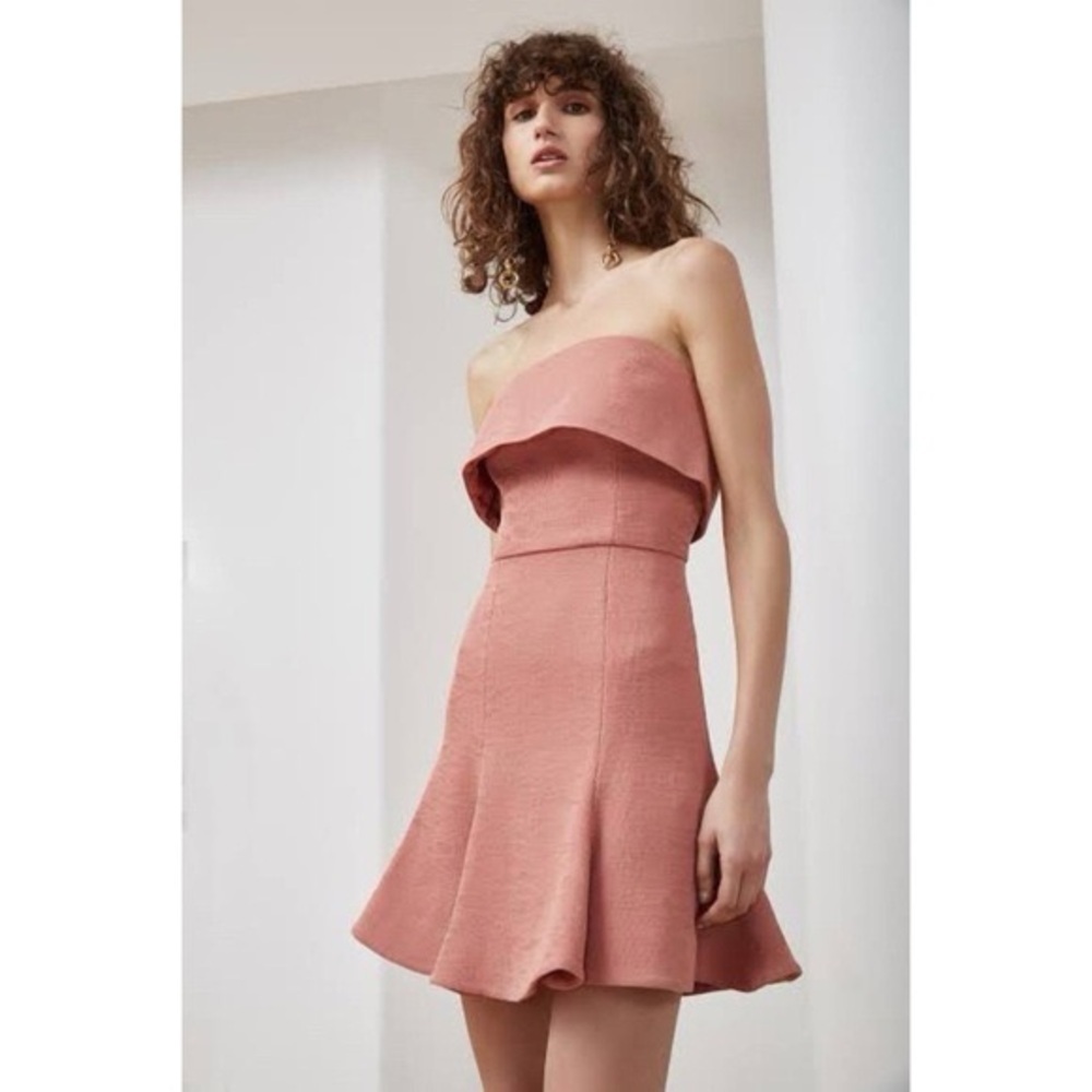 NWT C/meo Collective Fluidity Fit & Flare Ribbed Strapless Pink Mini Dress (112)